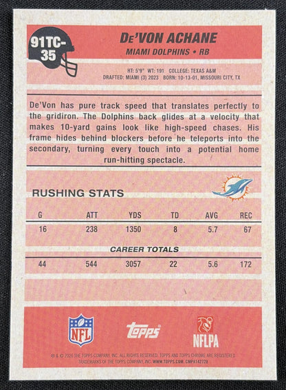 De'Von Achane 2026 Topps 1991 Chrome Mojo Refractor Dolphins back
