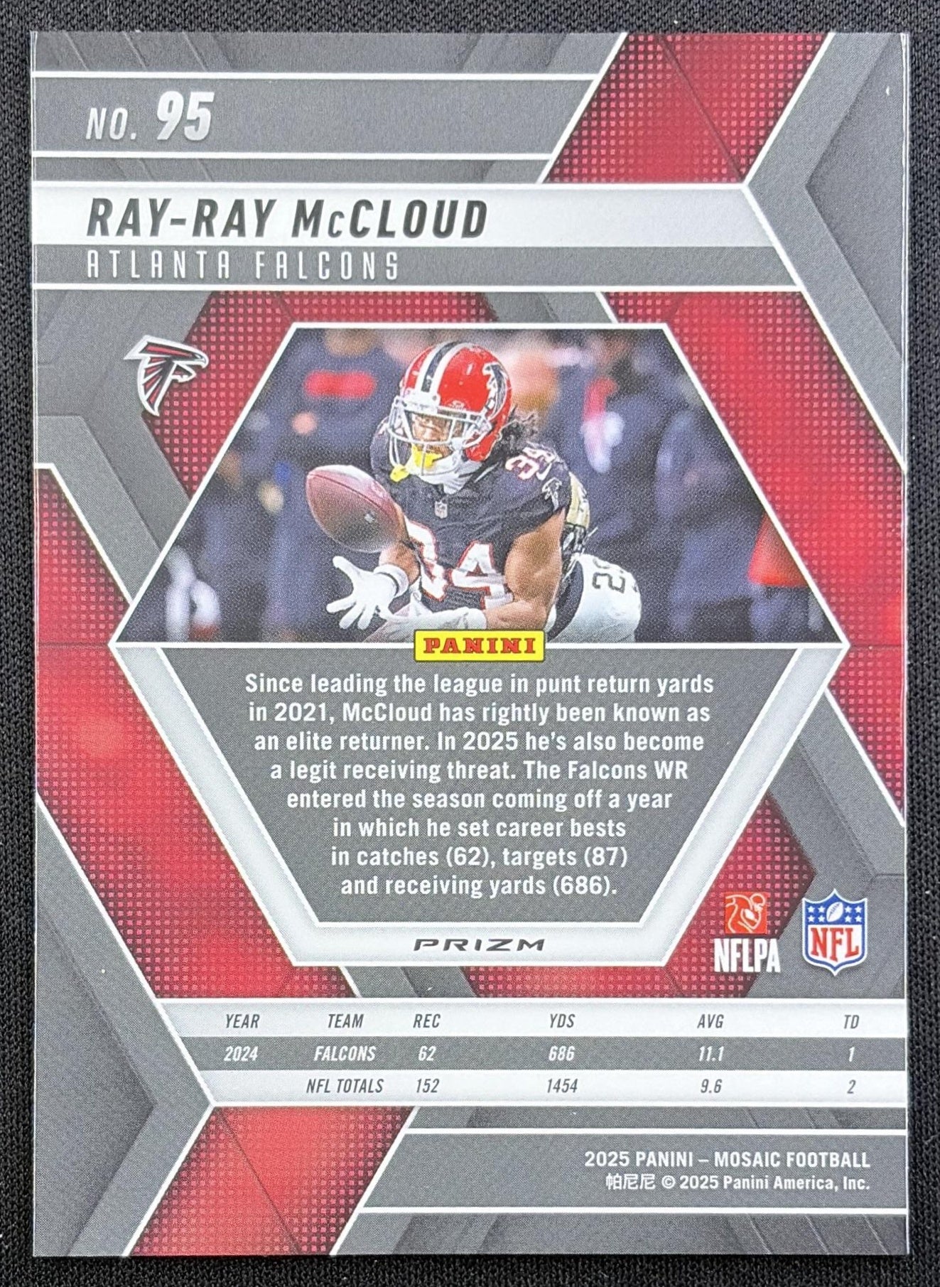 Ray-Ray McCloud 2025 Panini Mosaic Purple Scope Prizm Falcons Atlanta Falcons