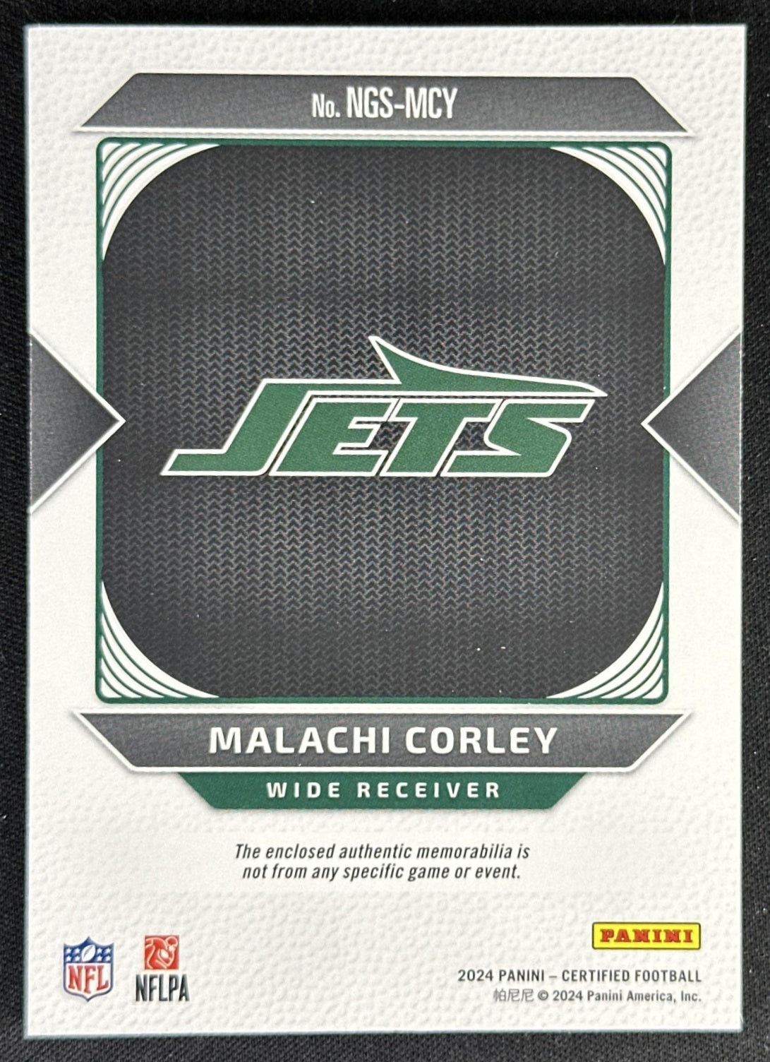 Malachi Corley 2024 Certified New Generation Jerseys Mirror Pink /299 Jets