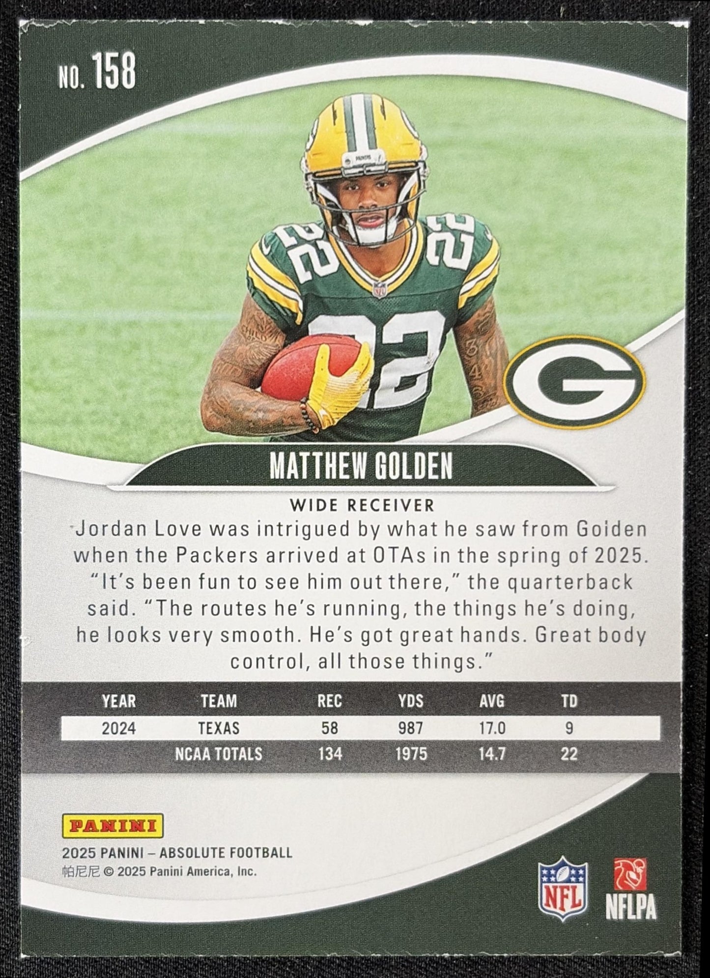Matthew Golden 2025 Panini Absolute Rookies Pink Packers