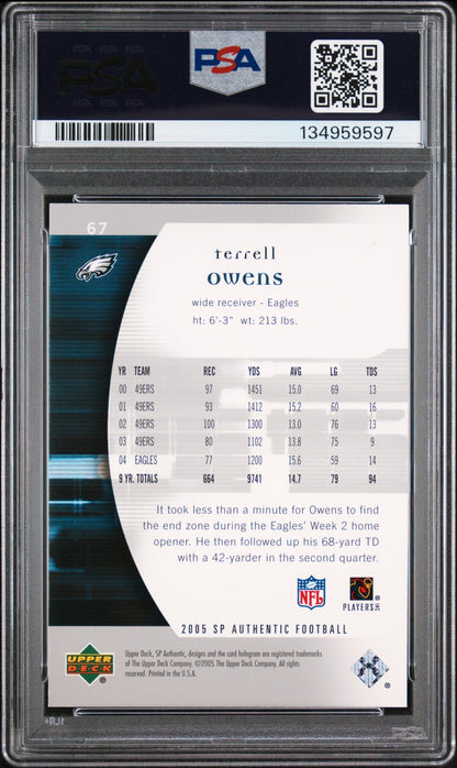 Terrell Owens 2005 SP Authentic PSA 10 Eagles back