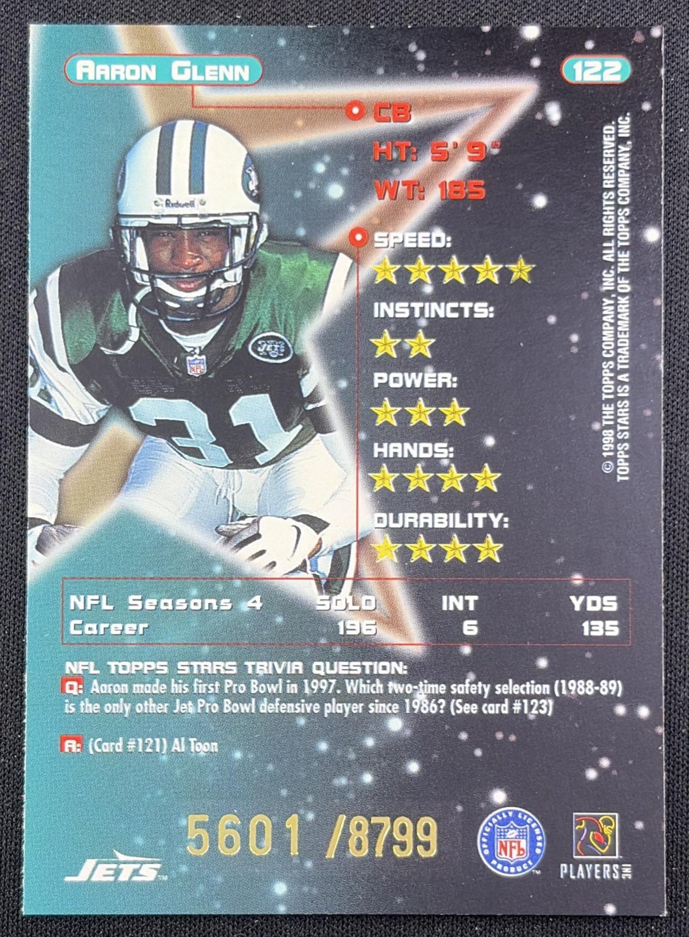 Aaron Glenn 1998 Topps Stars Bronze Star /8799 Jets New York Jets