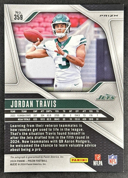 Jordan Travis 2024 Panini Prizm Auto Silver Jets back