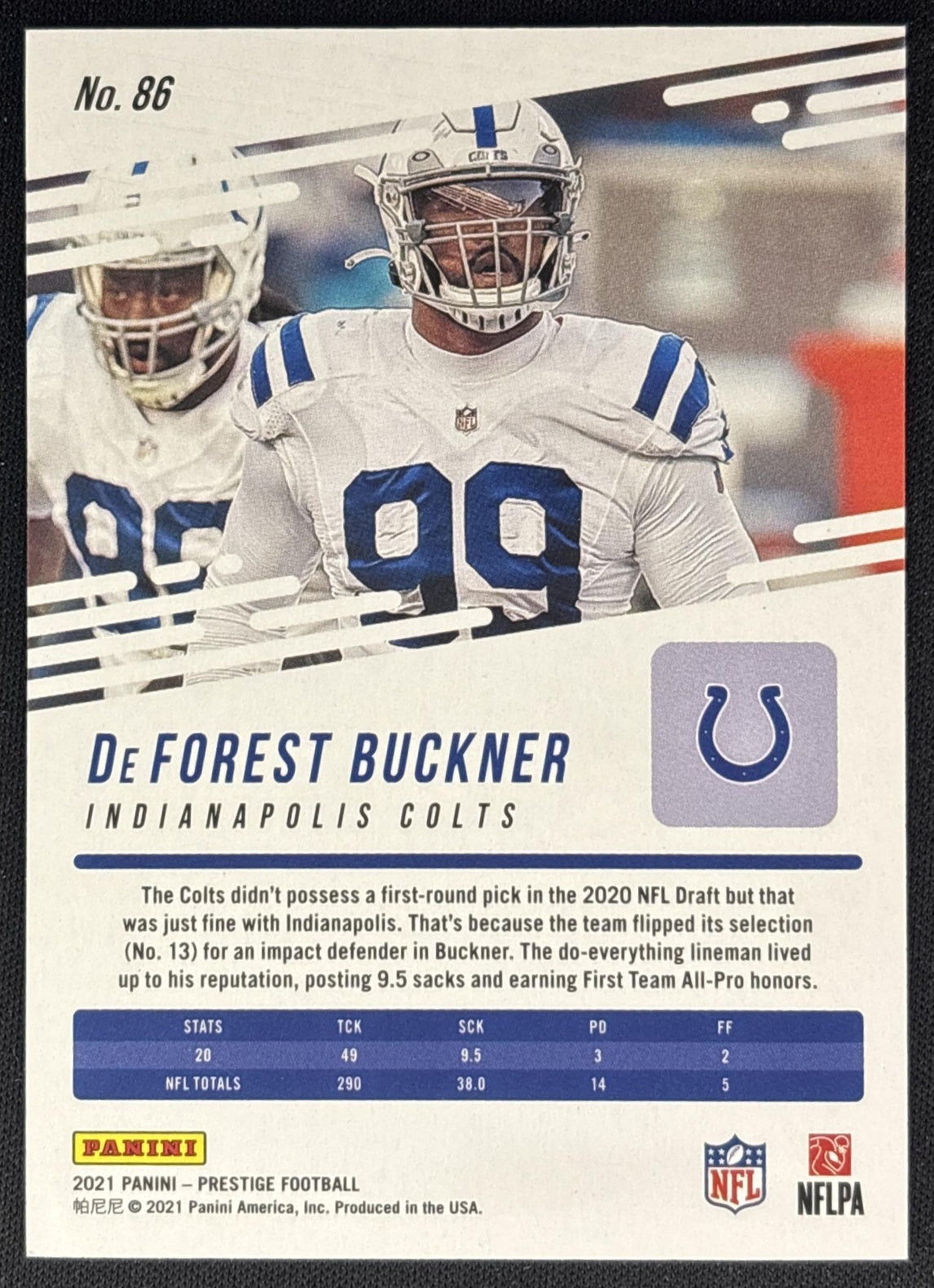 DeForest Buckner 2021 Panini Prestige Xtra Points Premium Platinum /25 Colts Sports Trading Cards