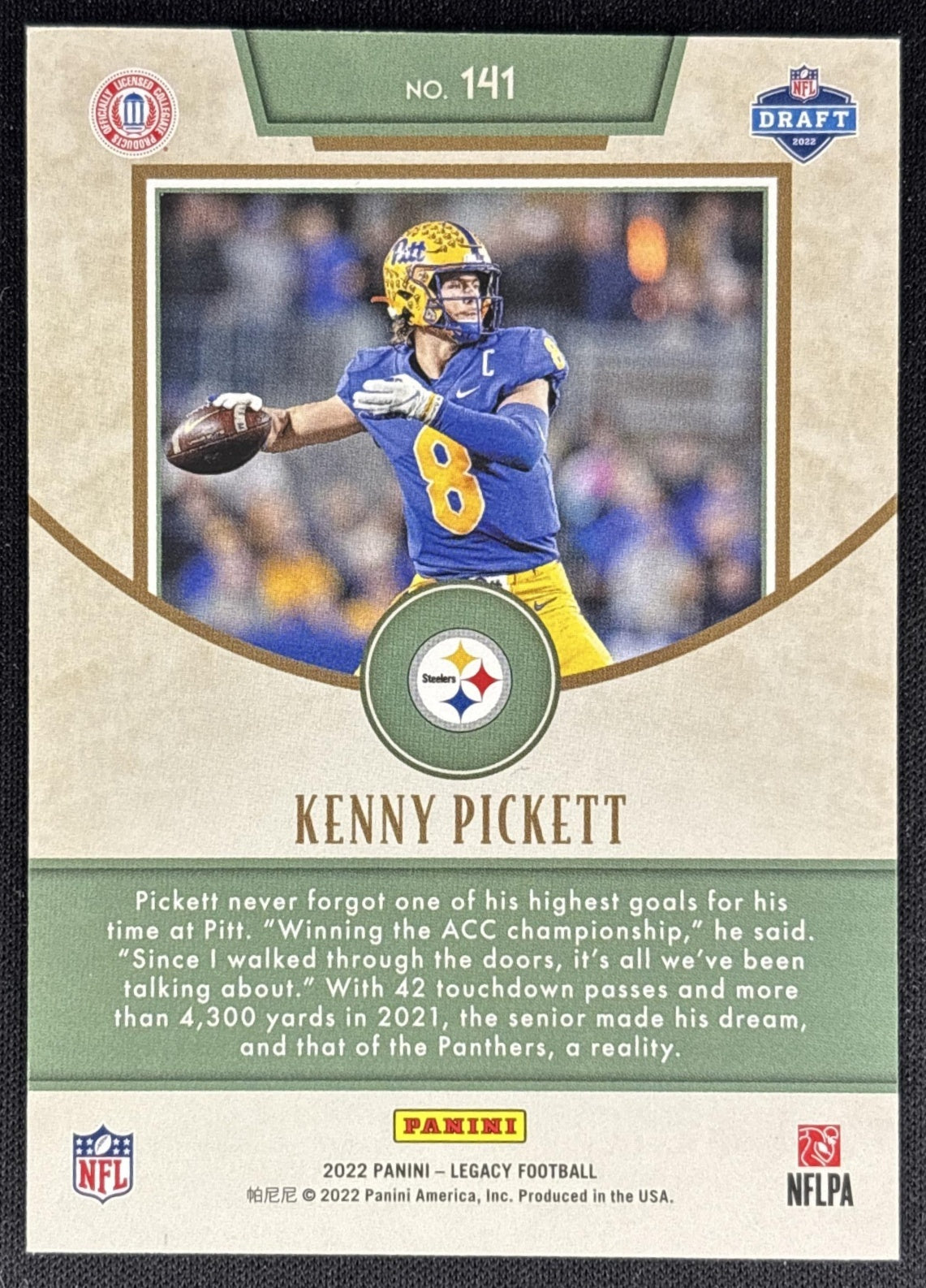 Kenny Pickett 2022 Panini Legacy Red /299 Steelers back