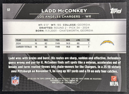Ladd McConkey 2025 Topps Chrome Black Green Wave Refractor /99 Chargers Back
