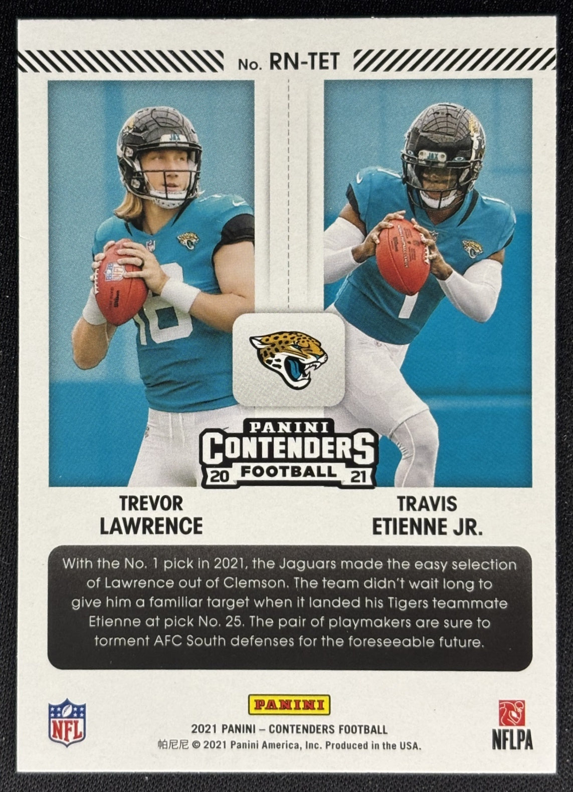 Travis Etienne Jr. Trevor Lawrence 2021 Contenders Round Numbers Jaguars Steelers Sports Trading Cards