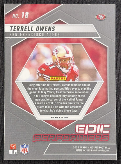 Terrell Owens 2025 Panini Mosaic Epic Performers Green Prizm 49ers Sports Trading Card