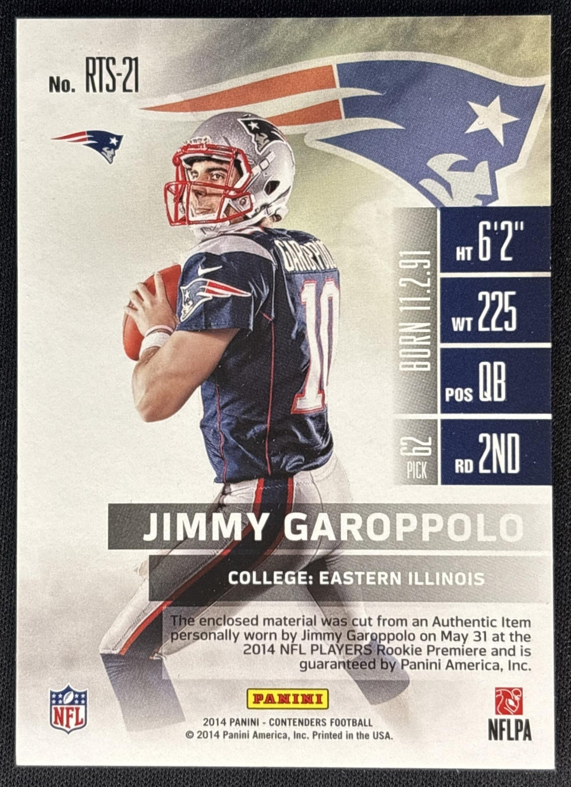 Jimmy Garoppolo 2014 Panini Contenders Rookie Ticket Swatches Patriots