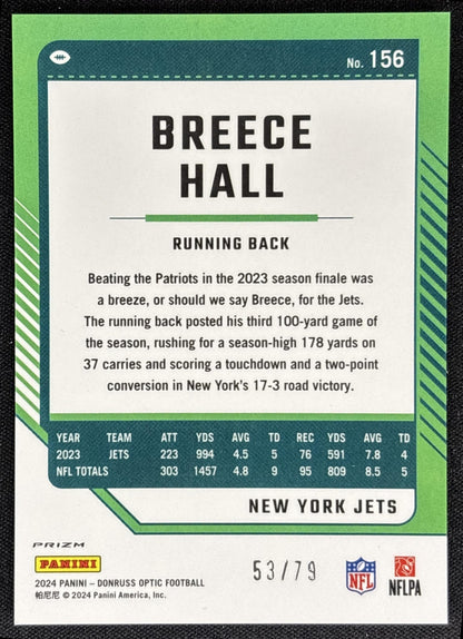 Breece Hall 2024 Panini Donruss Optic Orange Scope /79 Jets