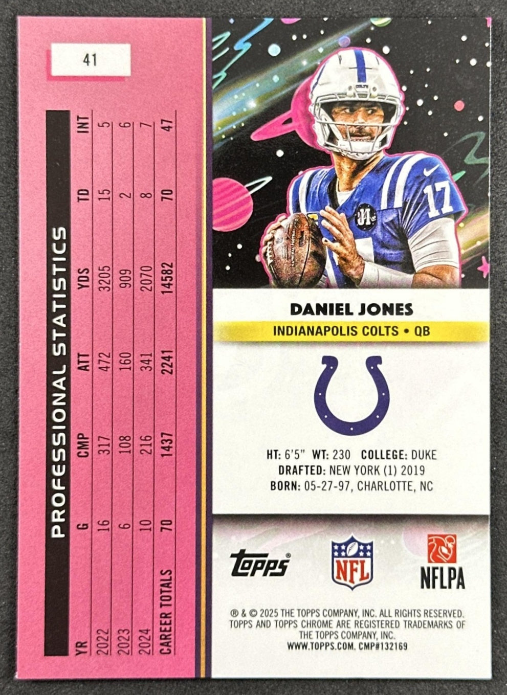 Daniel Jones 2025 Topps Cosmic Chrome Colts back