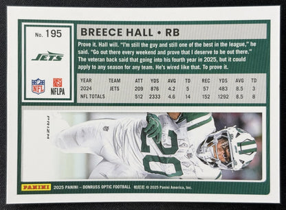 Breece Hall 2025 Panini Donruss Optic Stars Prizm Jets Football