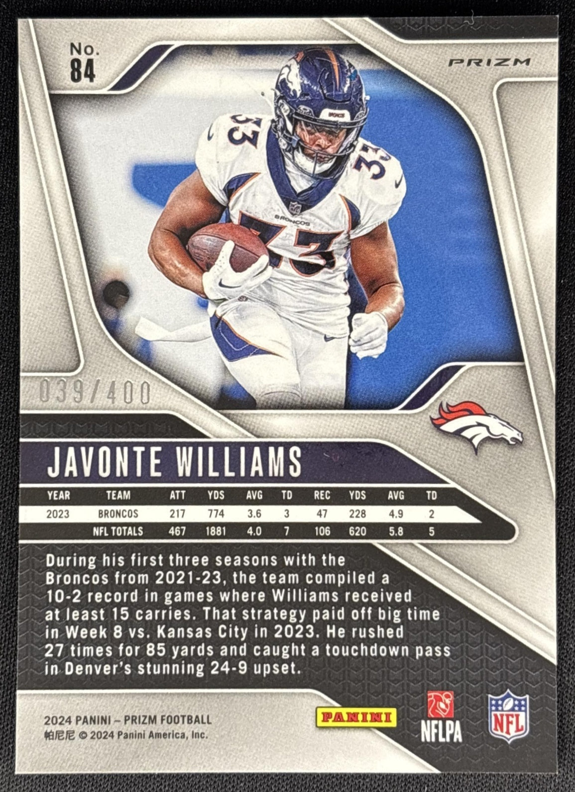 Javonte Williams 2024 Panini Prizm Pandora /400 Broncos – Wayne