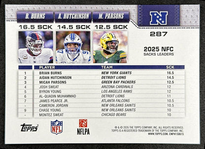 Aidan Hutchinson Brian Burns Micah Parsons 2026 Topps Flagship Sports Trading Cards