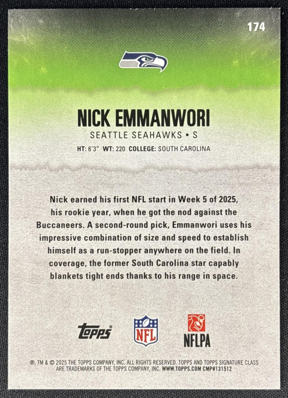 Nick Emmanwori 2025 Topps Signature Class Rookie Blue & Yellow Foil Seahawks Sports Trading Cards