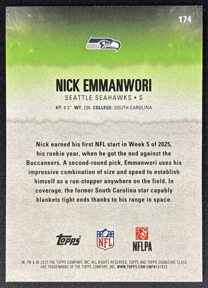 Nick Emmanwori 2025 Topps Signature Class Rookie Blue & Yellow Foil Seahawks Sports Trading Cards