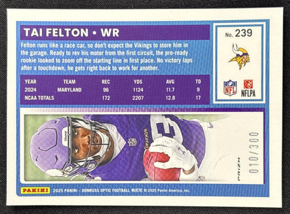 Tai Felton 2025 Panini Donruss Optic Rated Rookie Wave Prizm /300 Vikings