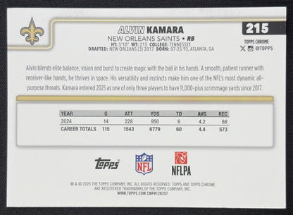 Alvin Kamara 2025 Topps Chrome Aqua Wave Refractor /199 Saints New Orleans Saints