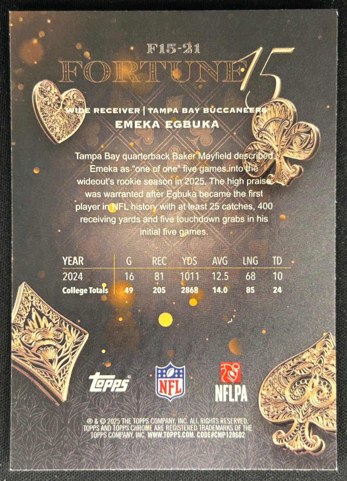 Emeka Egbuka 2025 Topps Chrome Fortune 15 Buccaneers Sports Trading Cards