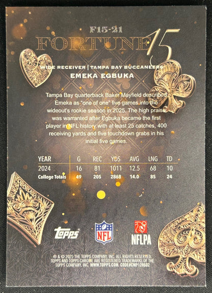Emeka Egbuka 2025 Topps Chrome Fortune 15 Buccaneers Sports Trading Cards
