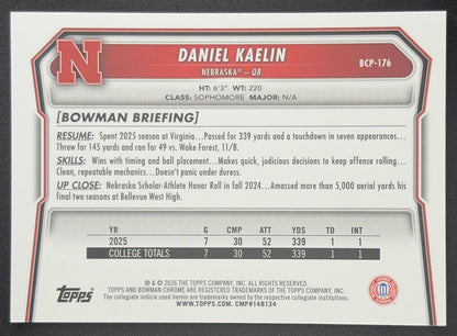Daniel Kaelin 2026 Bowman Chrome Prospects Mojo Refractor Cornhuskers