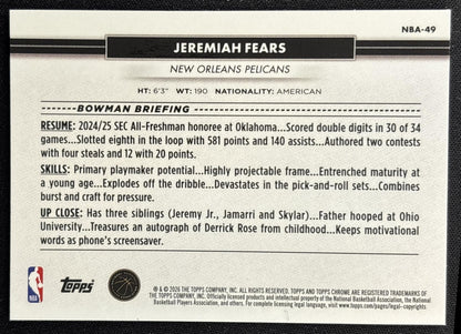 Jeremiah Fears 2026 Topps NSCC Collection NBA Sports Trading Cards