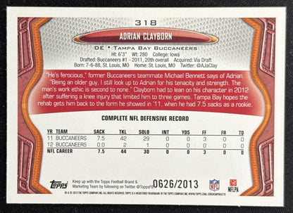 Adrian Clayborn 2013 Topps Gold /2013 Buccaneers Sports Trading Card