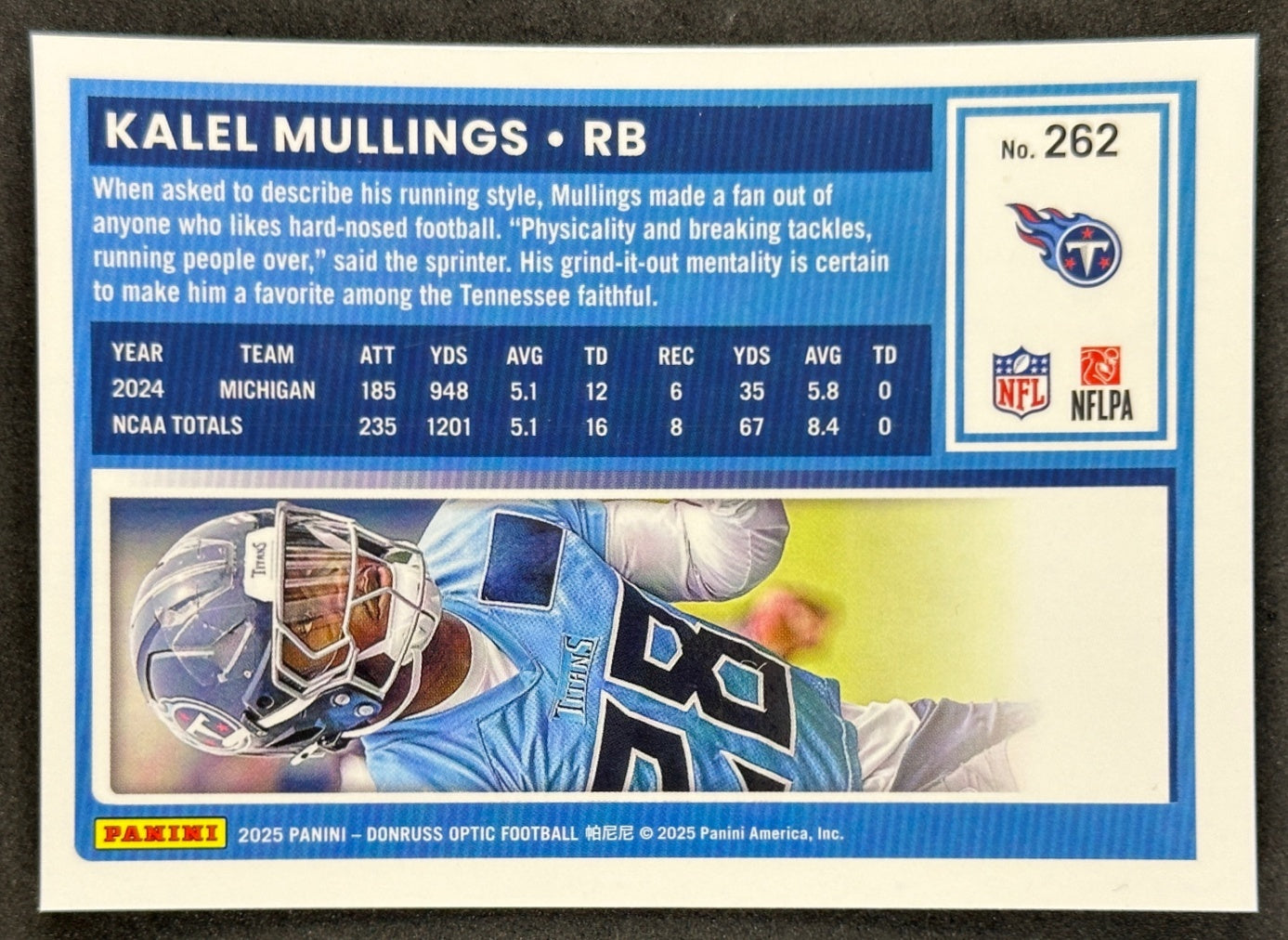 Kalel Mullings 2025 Donruss Optic Rated Rookie Titans Sports Trading Card