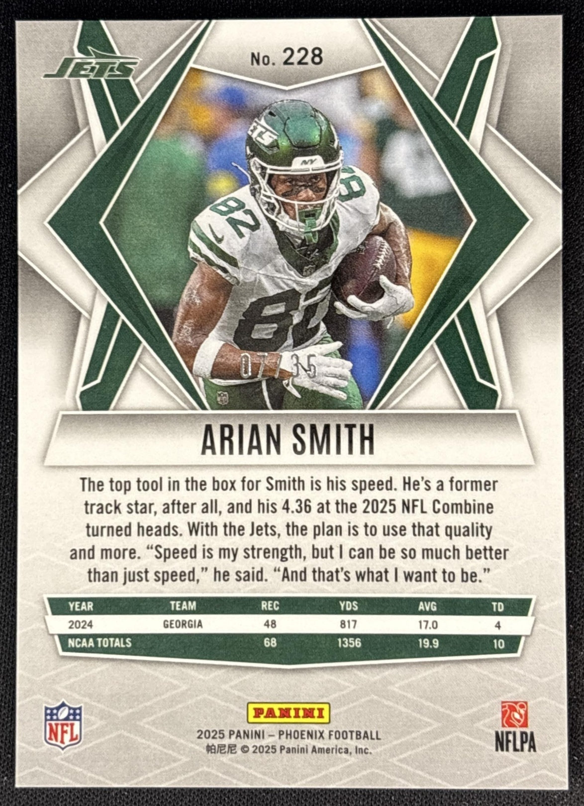 Arian Smith 2025 Panini Phoenix Blue Seismic Prizm /35 Jets