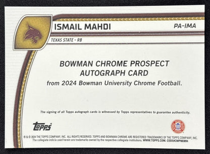 Ismail Mahdi 2024 Bowman Chrome University Prospect Auto Yellow Refractor /75
