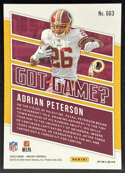Adrian Peterson 2020 Panini Mosaic Got Game? Mosaic Prizm Redskins Back