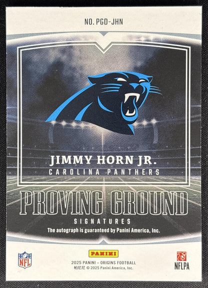 Jimmy Horn Jr. 2025 Origins Proving Ground Signatures Turquoise /25 Panthers back