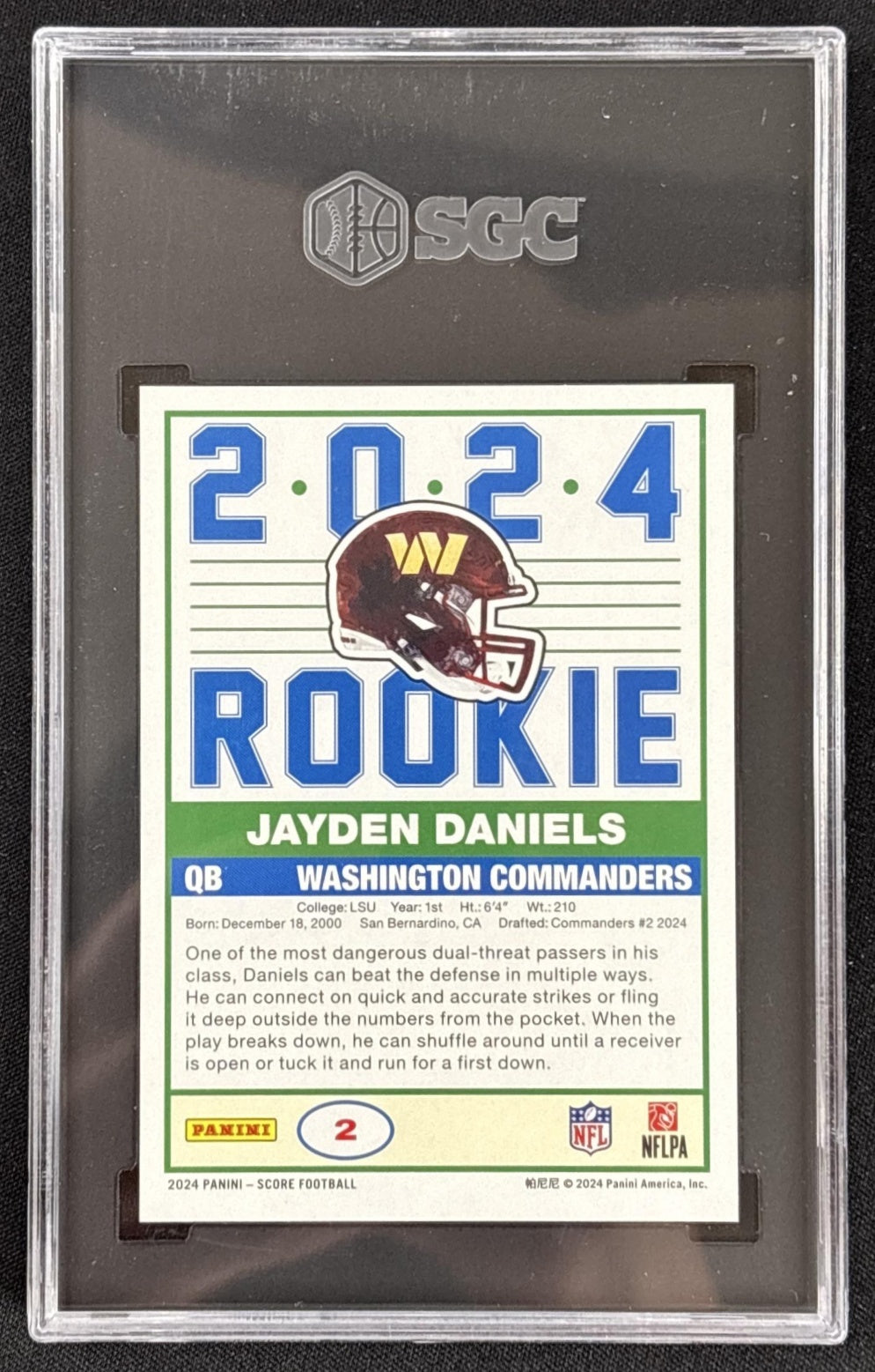 Jayden Daniels 2024 Score 35th Anniversary Rookies Red Zone /20 Commanders SGC 9 Washington Commanders back