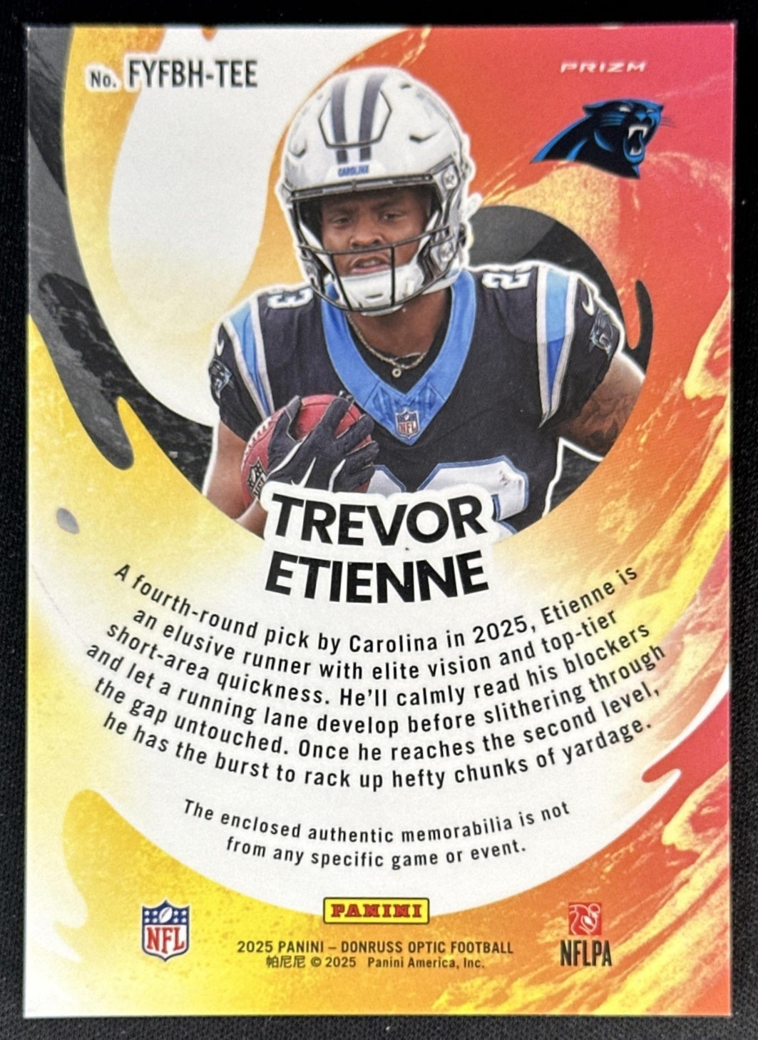 Trevor Etienne 2025 Donruss Optic First Year Fresh Blue Hyper Prizm Panthers Sports Trading Cards