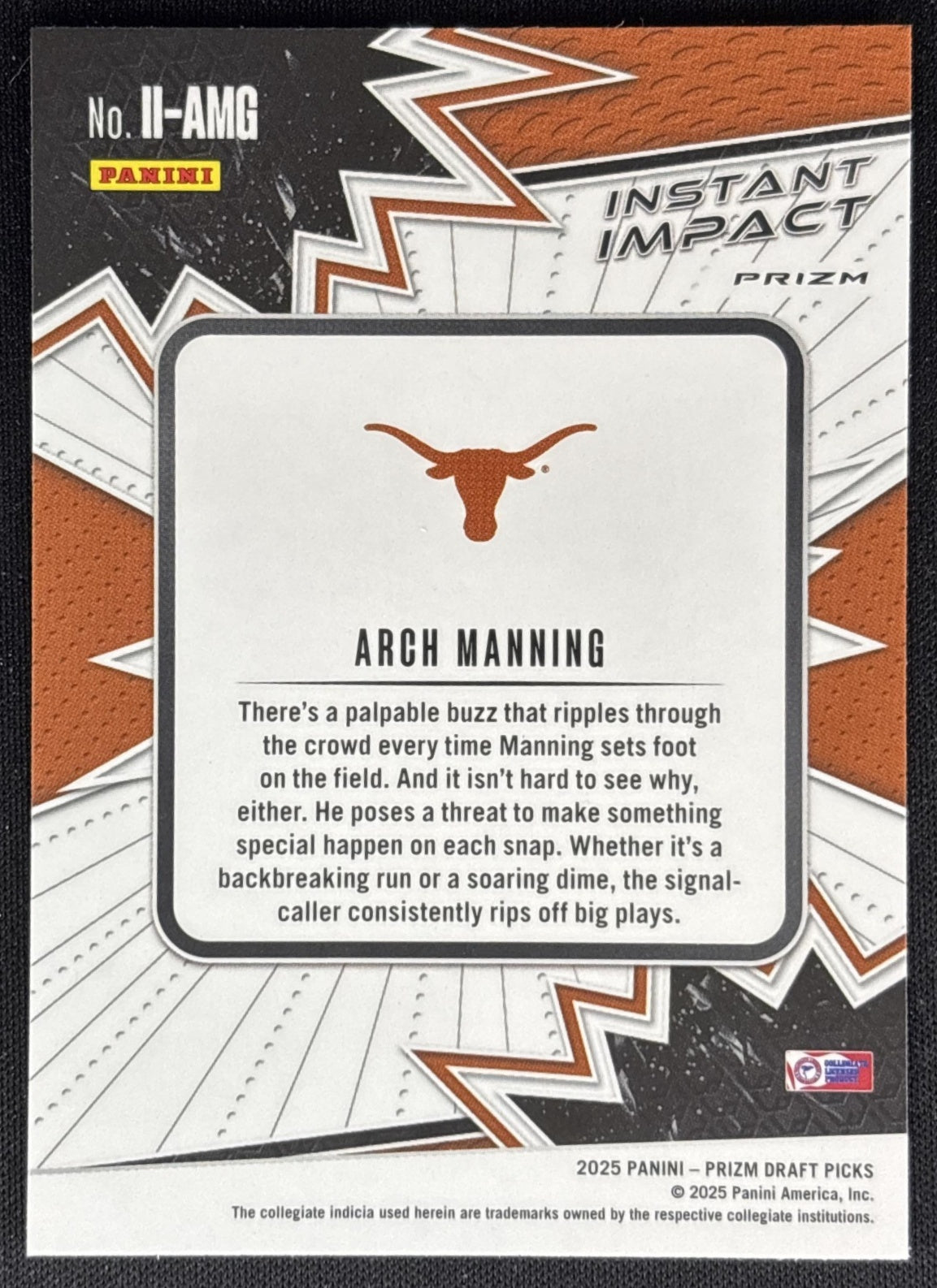 Arch Manning 2025 Panini Prizm Draft Picks Instant Impact Green Longhorns Sports Trading Card