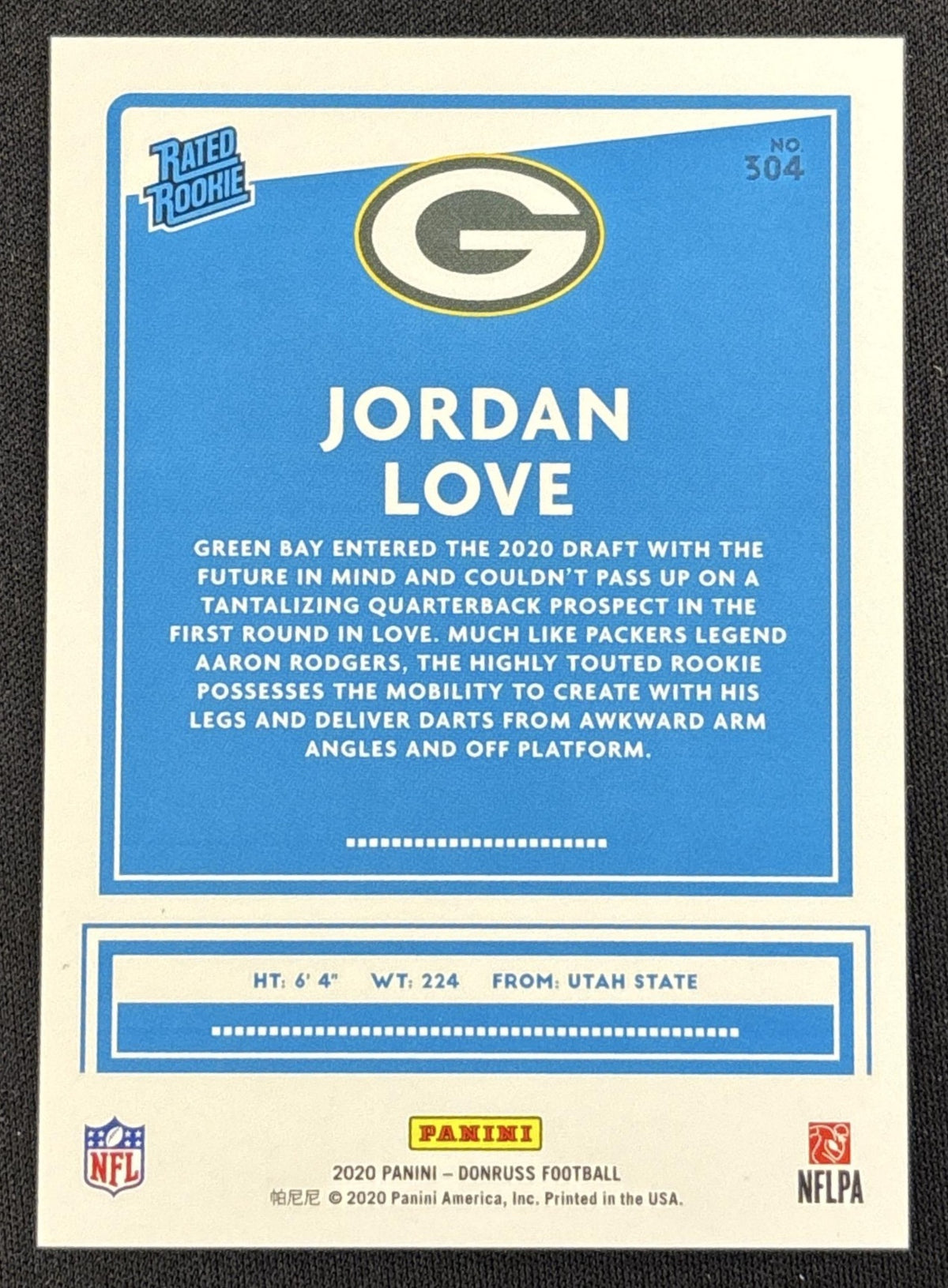 Jordan Love 2020 Panini Donruss Season Stat Line /500 Packers