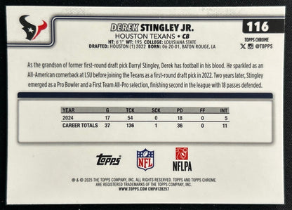 Derek Stingley Jr. 2025 Topps Chrome Texans Sports Trading Cards