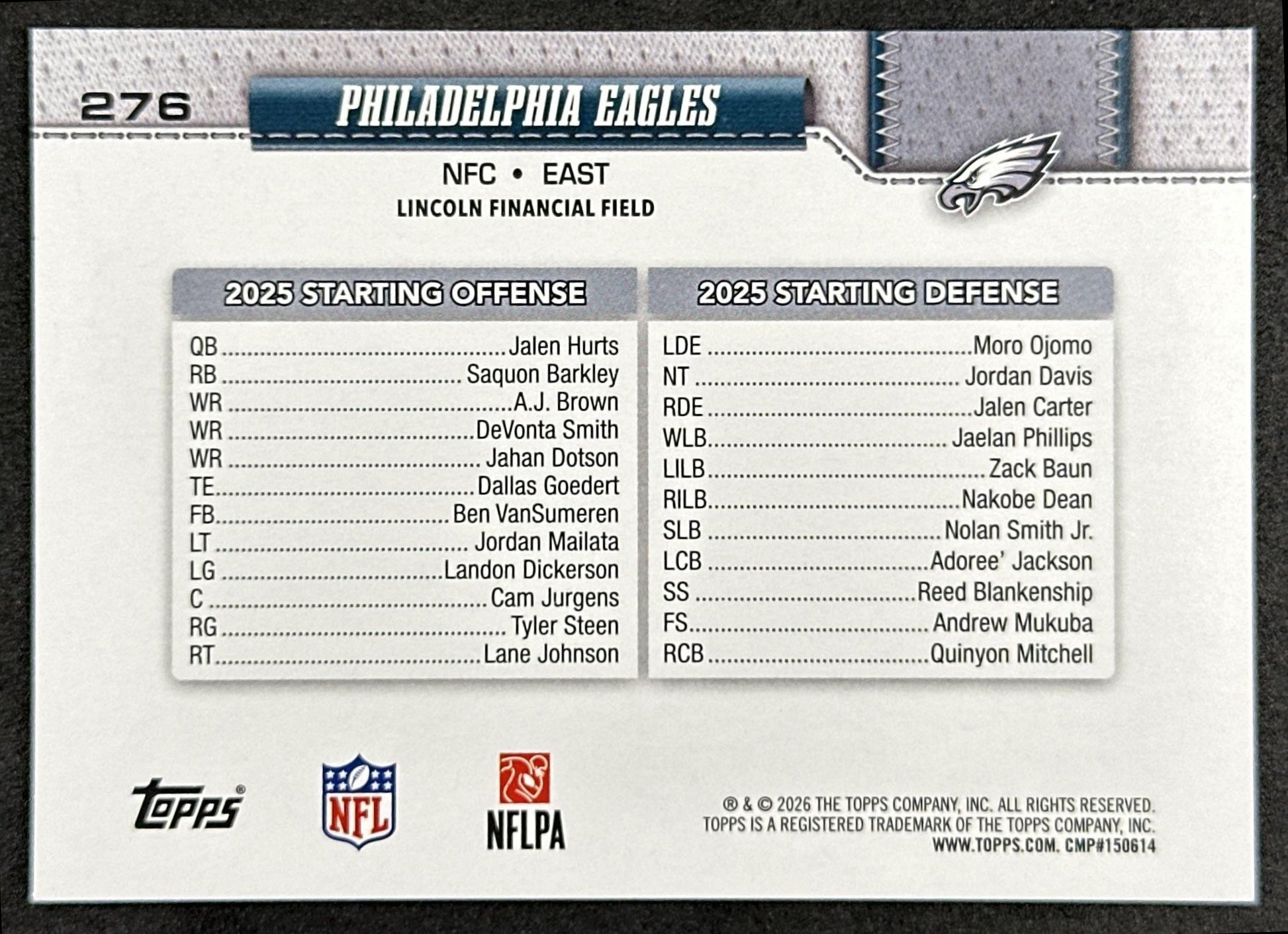 Philadelphia Eagles 2026 Flagship Topps Eagles Sports Trading Cards