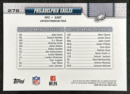 Philadelphia Eagles 2026 Flagship Topps Eagles Sports Trading Cards