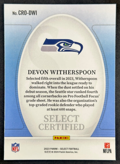 Devon Witherspoon 2023 Panini Select Certified Rookies Seahawks Sports Trading Cards