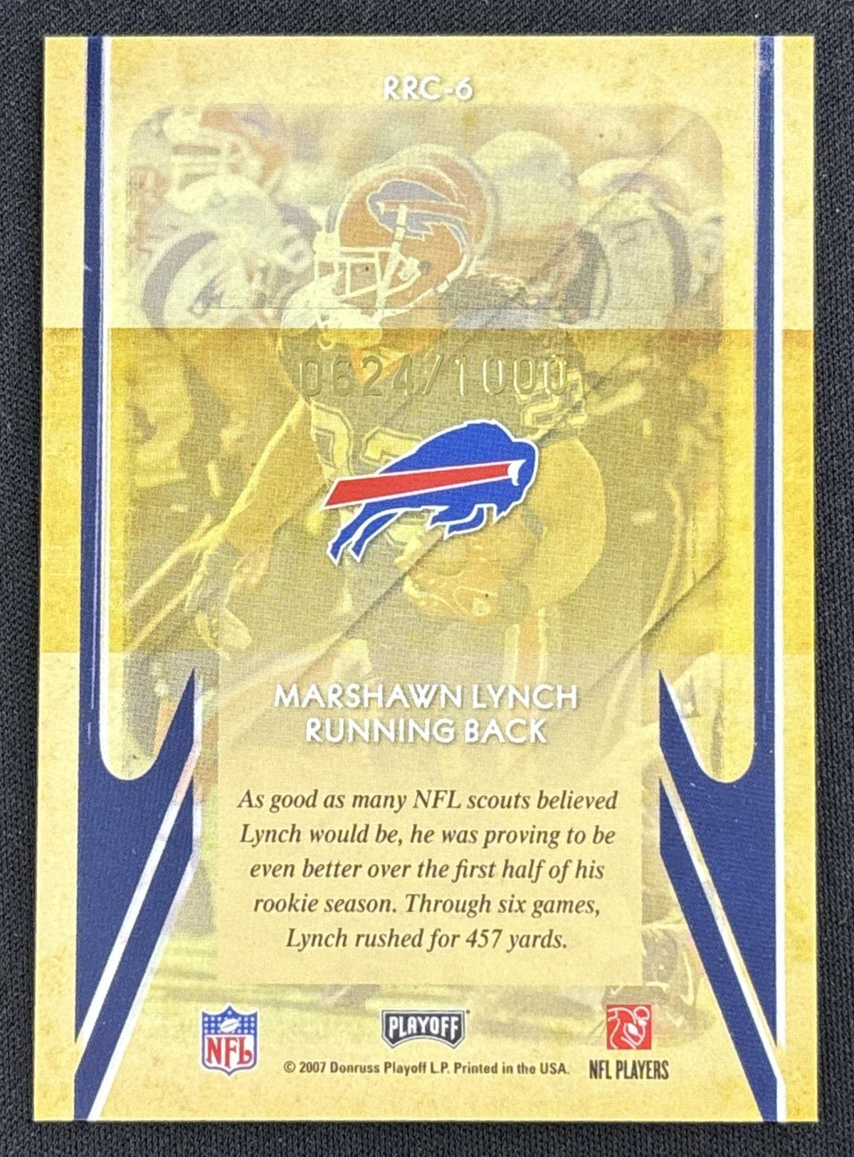 Marshawn Lynch 2007 Playoff Contenders Rookie Roll Call /1000 Bills