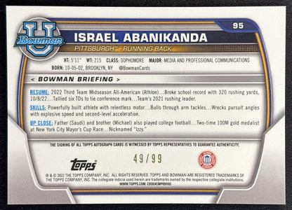 Israel Abanikanda 2022 University Chrome Prospect Auto Green Refractor /99 back