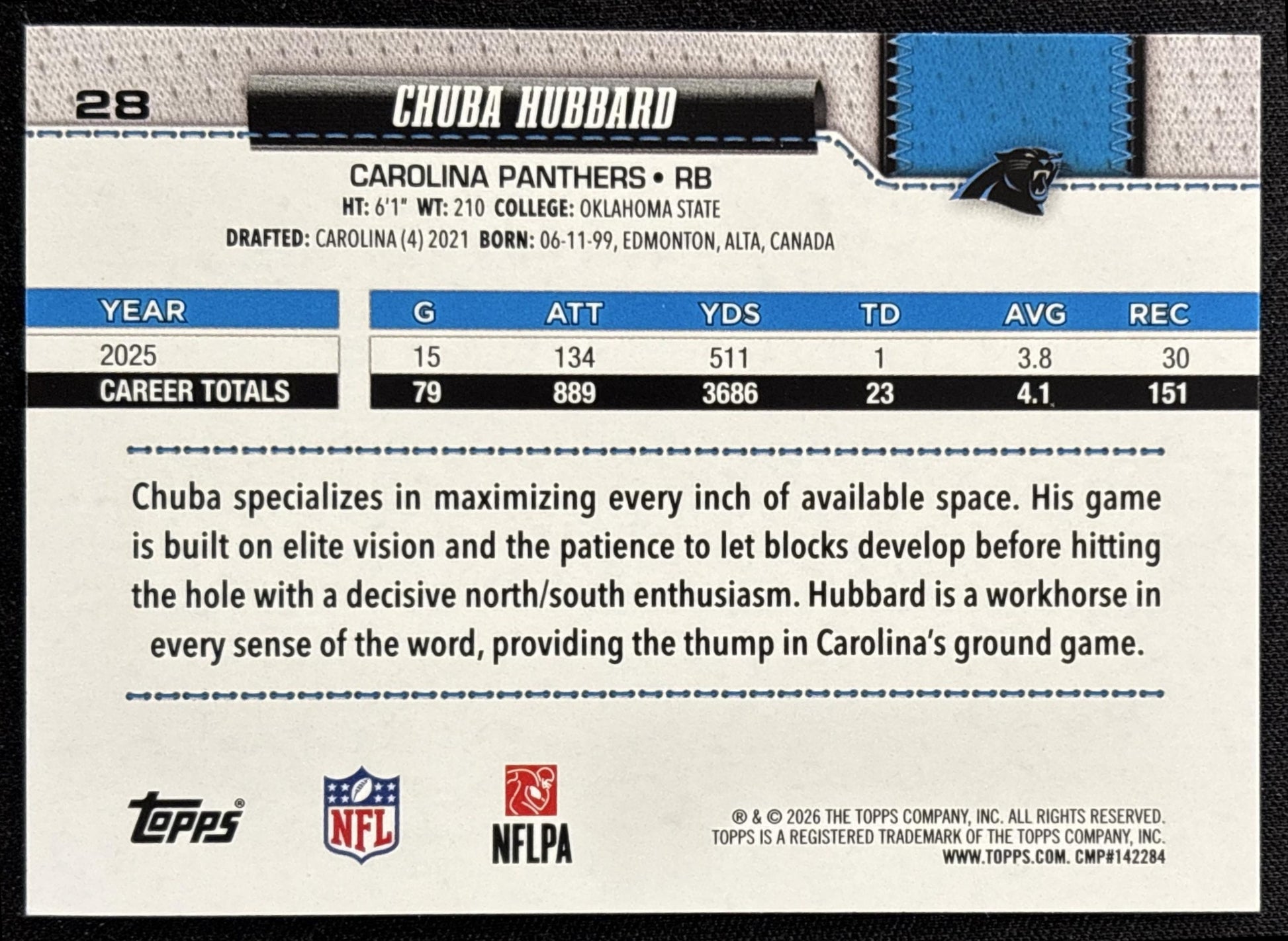 Chuba Hubbard 2026 Topps Football Leather Foil Panthers