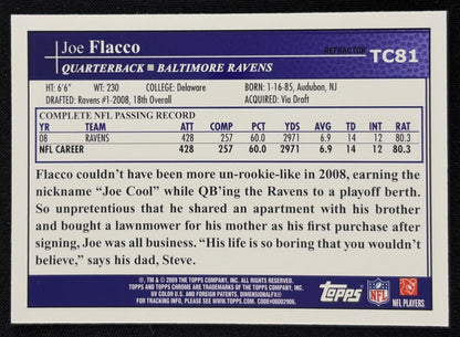 Joe Flacco 2009 Topps Chrome Refractors Ravens sports trading card back