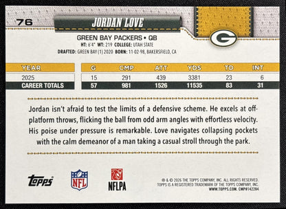 Jordan Love 2026 Topps Football Leather Foil Packers