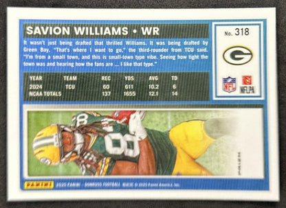 Savion Williams 2025 Panini Donruss Optic Rated Rookie Preview Red Wave Packers back