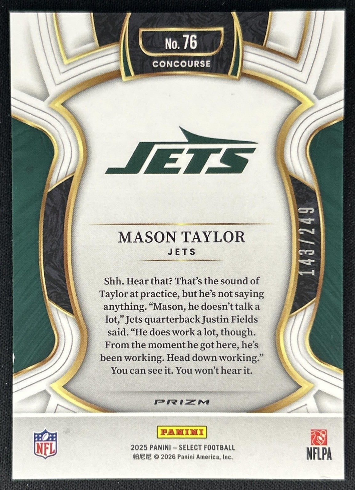Mason Taylor 2025 Panini Select Concourse Blue Prizm /249 Jets