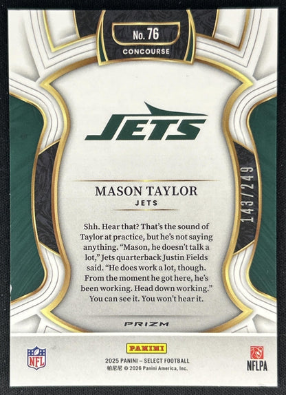 Mason Taylor 2025 Panini Select Concourse Blue Prizm /249 Jets