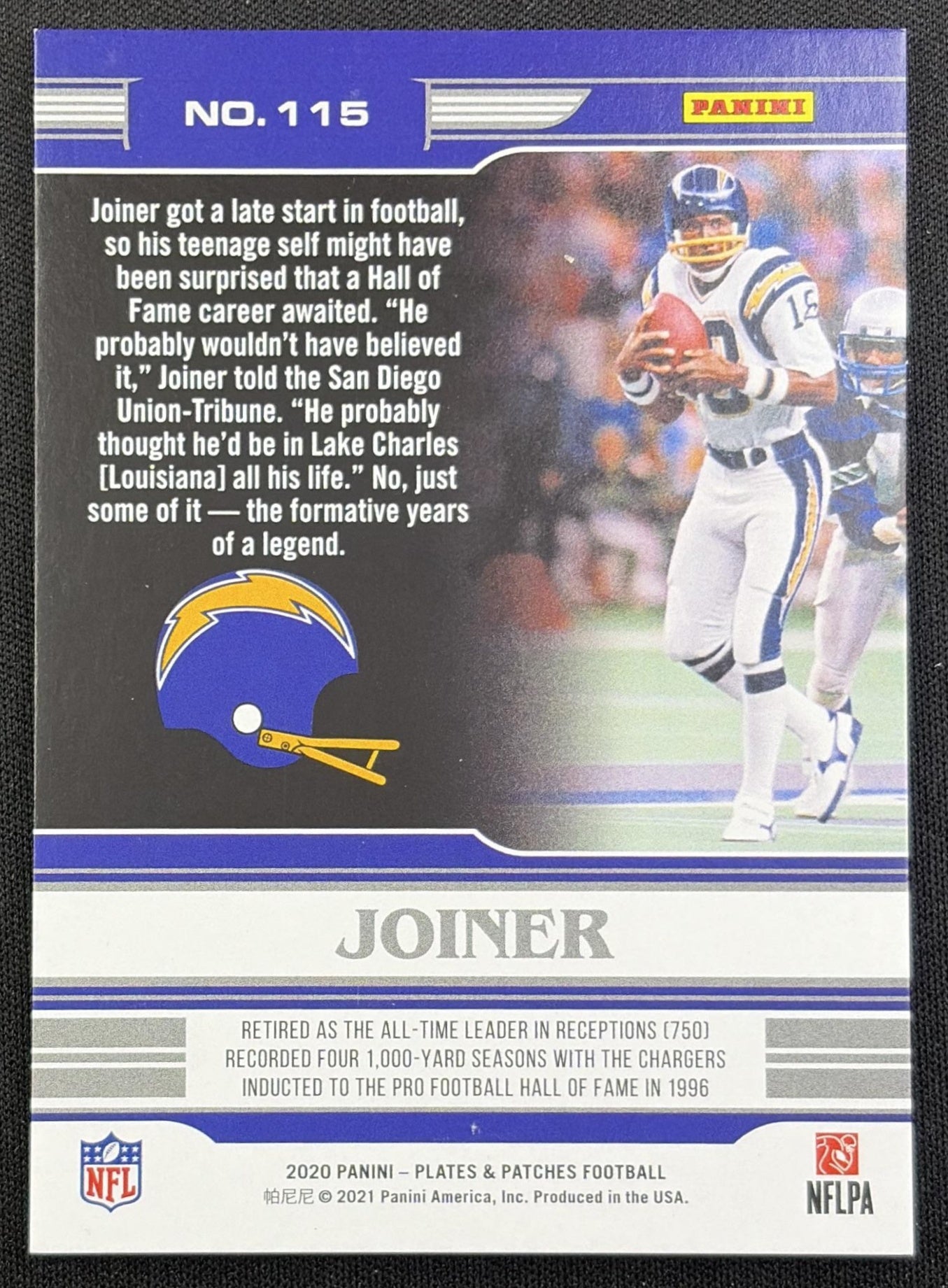 Charlie Joiner 2020 Panini Plates & Patches /70 Chargers San Diego Chargers