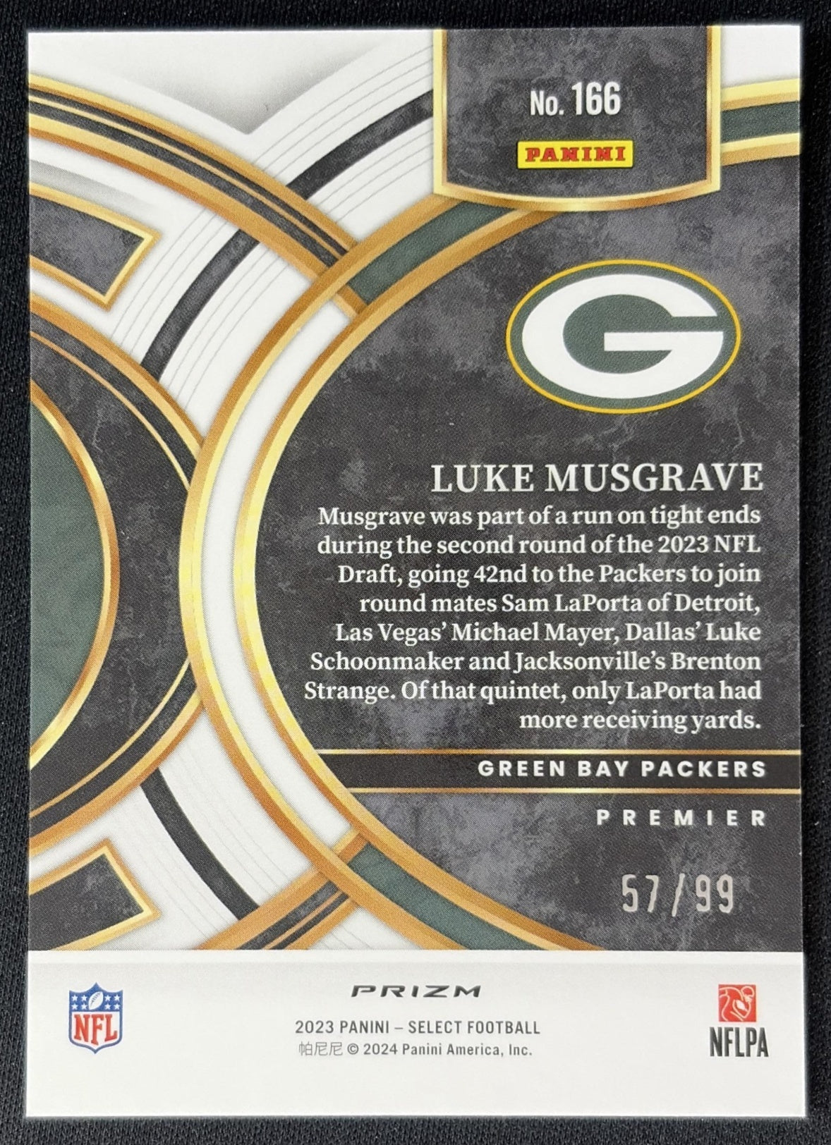 Luke Musgrave 2024 Panini Select Suite Blue Prizm /99 Packers back